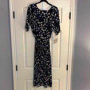 Polka Dot Midi Dress - Black and Blue